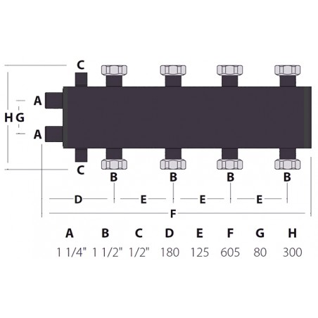 hydraulic-separator-manifold-2+2 dimension diagram