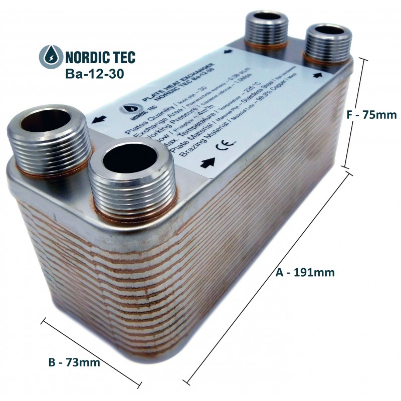 Plate Heat Exchanger NORDIC Ba-12-30 3/4" 65kW