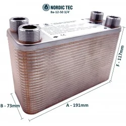 Plate Heat Exchanger NORDIC Ba-12-50 3/4" 100kW DN 20