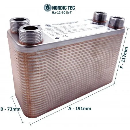 Plate Heat Exchanger NORDIC Ba-12-50 3/4" 100kW DN 20