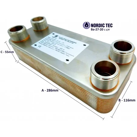 Plate Heat Exchanger NORDIC Tec Ba-27-20 for heating boilers up to 20 kW