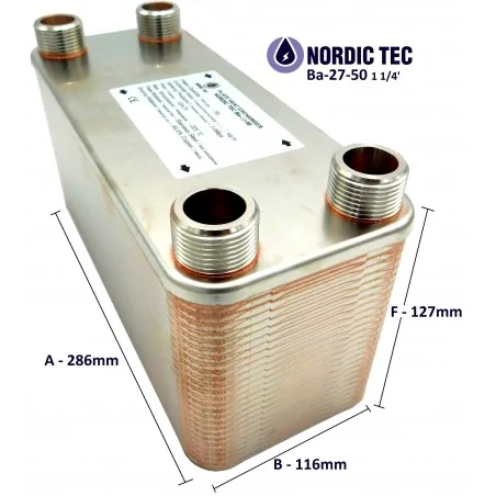 Plate Heat Exchanger NORDIC Ba-27-50 1 1/4" 285kW dimensions