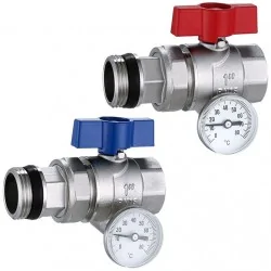 Shut-off valves SET with thermometers - DN25 1" (2 pcs.) for heat exchangers