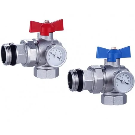 Cut-off angled valves SET with thermometers - DN25 1" (2 pcs.)