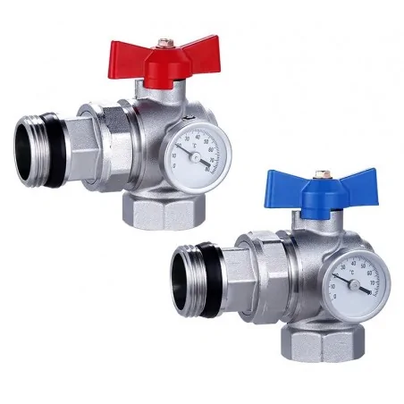 Cut-off angled valves SET with thermometers - DN25 1" (2 pcs.)