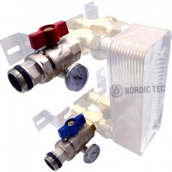 Shut-off valves SET with thermometers - DN25 1" (2 pcs.) for heat exchangers 2