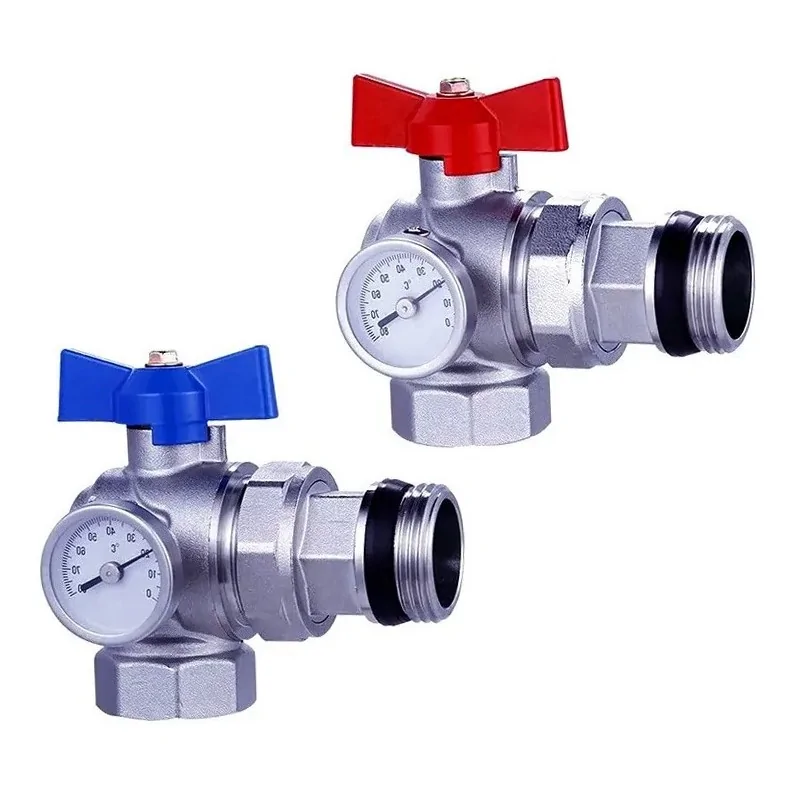 Ball angled valves SET 1" with thermometers for heat manifold - 2 pcs