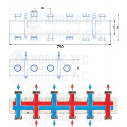 Heating Circuits 6 way Manifold for Pump Groups Nordic Tec 3-6 2