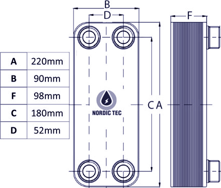 Dimensions of Ba-16-40 heat exchangers for domestic systems