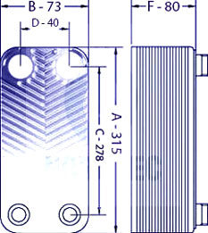 Dimensions of the gas boiler heat exchanger Ba-23-30